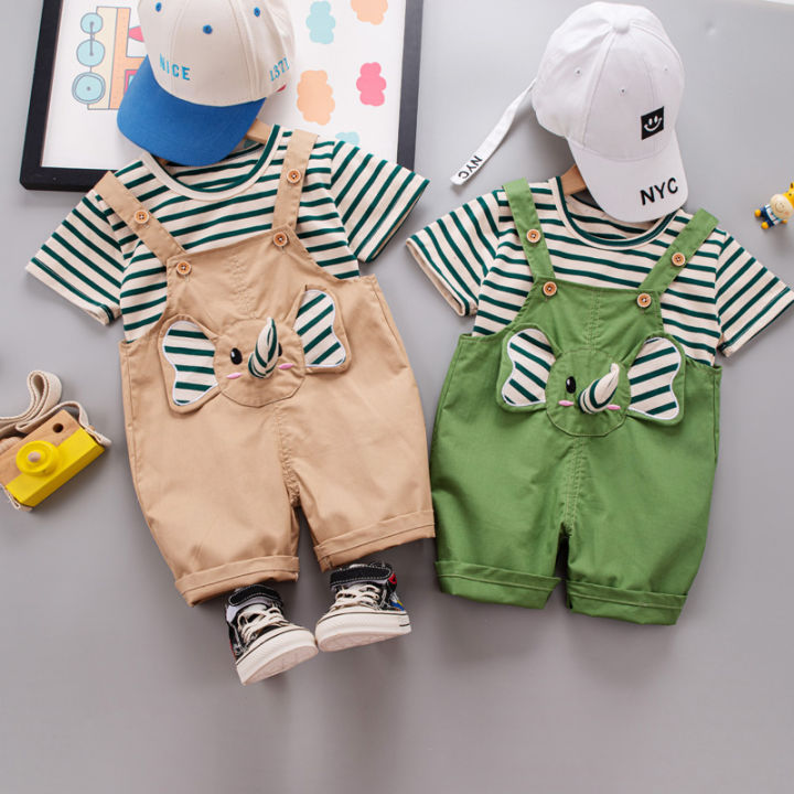Baby Clothes Sets Kawaii Animals cotton Overall Clothing Suis for baby Boys T-shirt + Overal Two piece set summer leisure