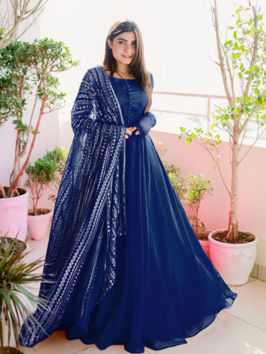 Long Frock Design With Dupatta Simple Long Frock Design With Heavy