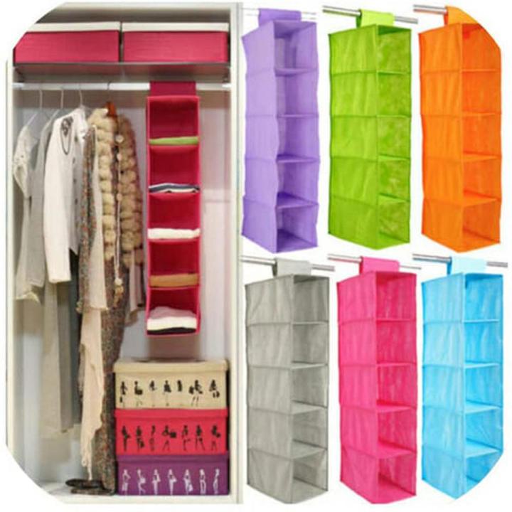 5 Shelf Clothes Hanging Organizers Pant Organizers Holder Wardrobe Section Storage Closet Organiser Shoe Clothes Garment