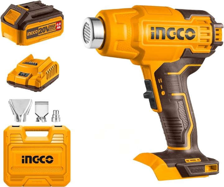 INGCO 20v Cordless Heat Gun (with 4A Battery, charger, nozzles & box)