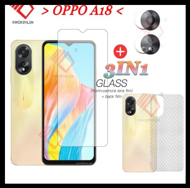 3 In 1 For OPPO A18 Tempered Glass OPPO A18 Screen Protector Film + Camera lens protective film + carbon fiber back film