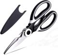 Kitchen Shears Multi Purpose Strong Stainless Steel Kitchen Utility Scissors with Cover Poulry,Fish, Meat, Vegetables Herbs, Bones, Dishwasher Safe (Black). 