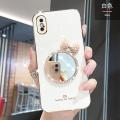 LECOMES for iPhone Xs Max Back Cover with Bowknot Makeup Mirror Luxury 6D Plating Shiny Phone Case Soft Silicone Square Mobile Cases Pouch for Girls Boys. 