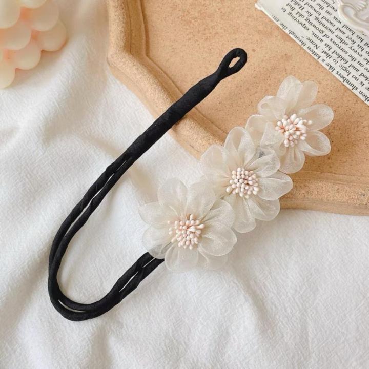 Chiffon Flower Bun Maker Maruko Hairstyle Tool Sweet Hair Braided Rope Korean Hair Accessories Elegant Hair Jewelry Women's Hairbands