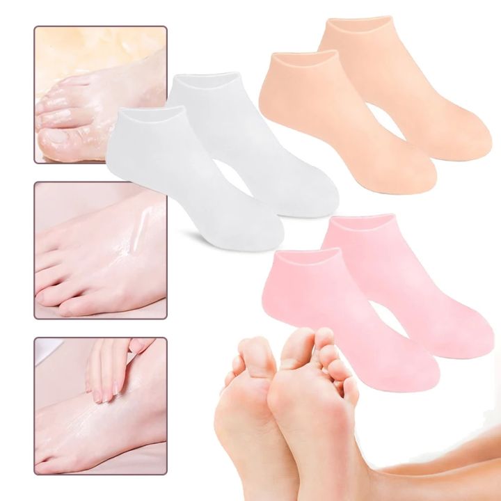 Lethe Ling 1Pair Foot Spa Pedicure Socks Anti Cracking Silicone Exfoliating Socks Pain Relief Anti-Slip for Dry Cracked Feet