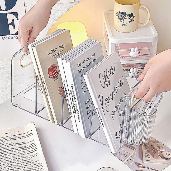 Convenient Clear Acrylic Bookends with Handle Desk Organizer Divided