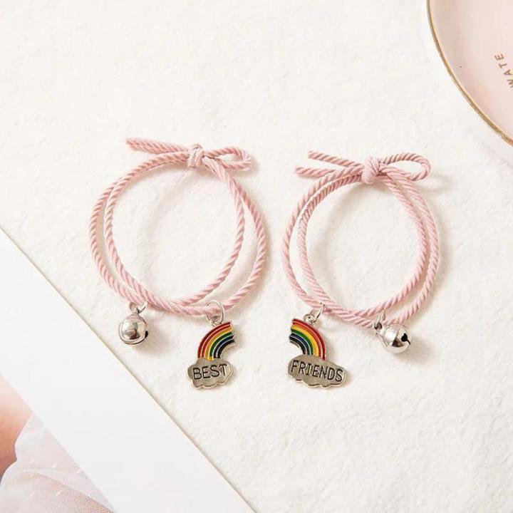 Men Women Gift Friendship Charms Handmade Elastic Rope Ins Accessories 2Pcs/Set Lovely Girl Rainbow Best Friend Bracelet