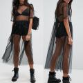 New Women Black Gauze Mesh Midi Dress Sheer Maxi Dress Tulle Long Dress Swimwear. 