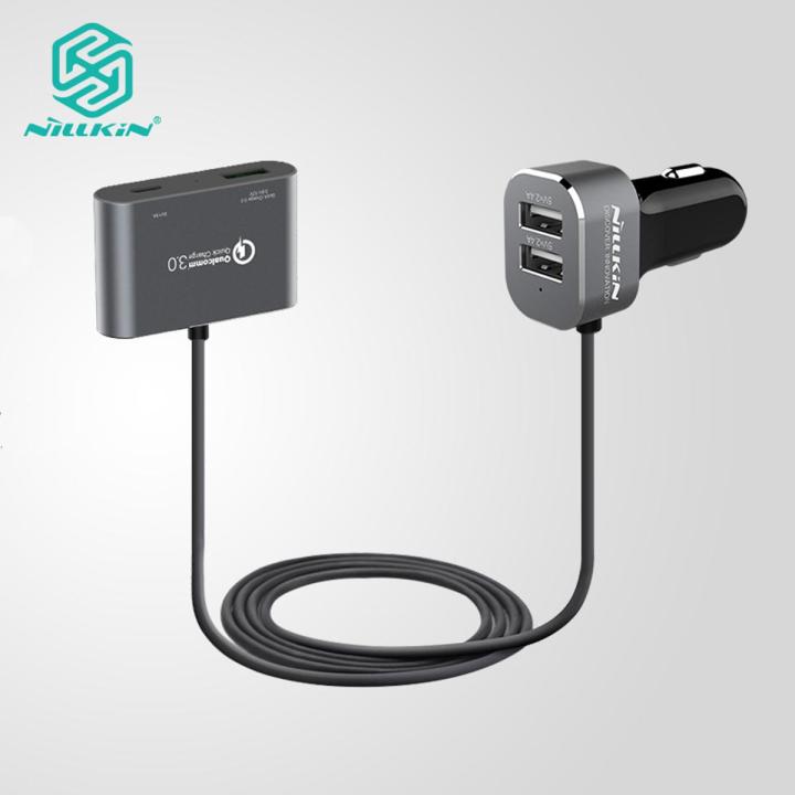 Nillkin 57W 4 Ports 3 USB + TYPE-C Car Charger Adapter Quick Charge 3.0 QC2.0 Mobile Phone Charger 2M Extension Wire for iPhone Xxiaomi IPad Sansung Google Xiaomi