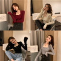 Women Knitted U-neck Sweater  ops Casual -fit Long Sleeve Pullover Bottoming Shirt color. 