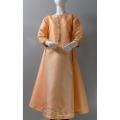 SubRung- Stylish Peach Maxi In Katan Silk With Mirror Work 4 Young Girls Age Between 6-14 Years Maximum- Sizes Given In Chart. 
