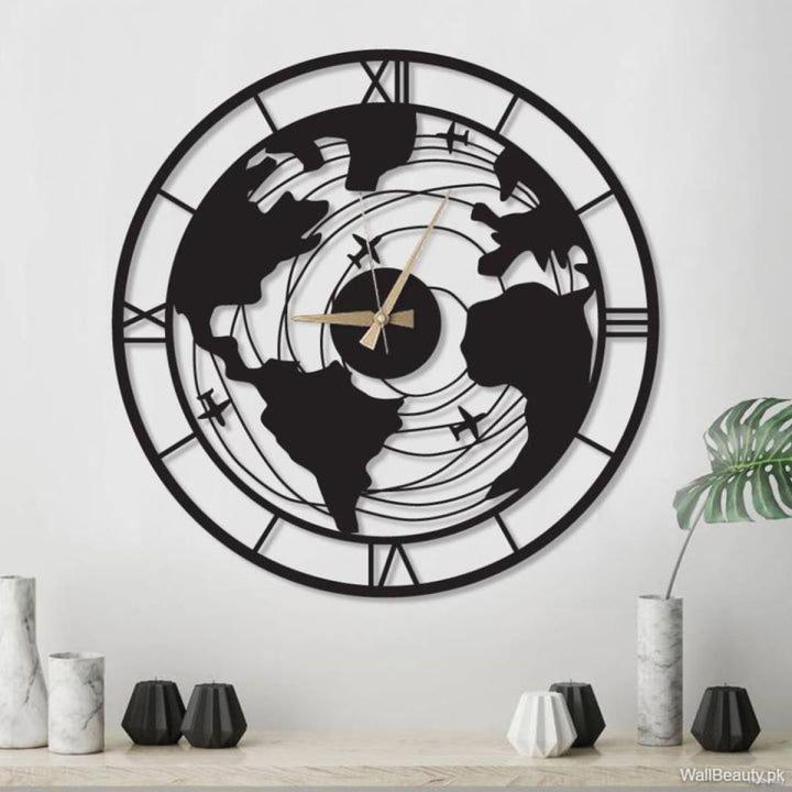 World Map Wall Clock - Wooden Wall Clock Modern Design 3D Stickers Hanging Clock Decorative Watch Home  Wall Clocks