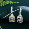 ThreeGraces Elegant Olive Green Cubic Zirconia Silver Color Long Tassel Drop CZ Hoop Earrings for Women Party Jewelry E1793. 