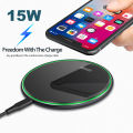 Ultra-thin Round 15W Qi Wireless Charging Pad Phone Charger for Samsung Galaxy. 