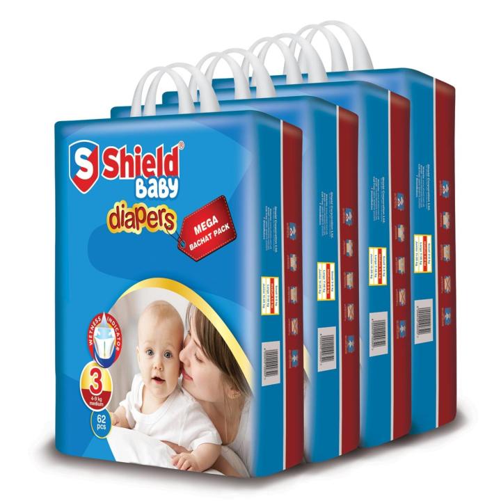 Shield Baby - Diaper Mega Bachat Pack Medium (62-Diapers, 04-09Kg, Pack of 4)