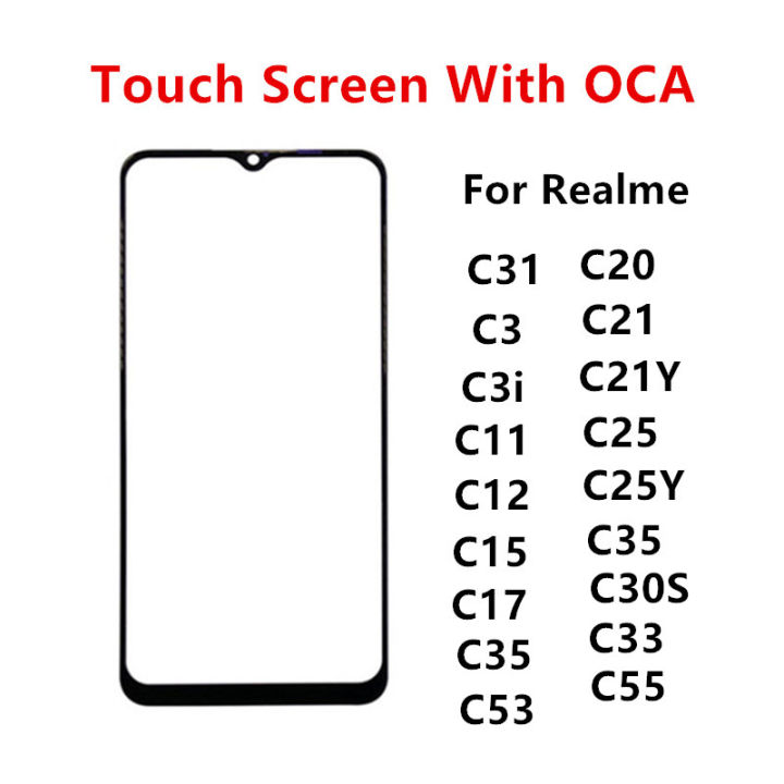 Touch Screen For Realme C55 C53 C33 C11 C12 C30S C20 C21 C25 C35 Front Panel Repair LCD Display Out Glass Repair Part + OCA