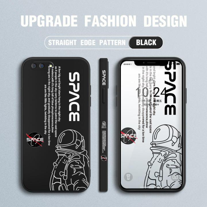Jizetin for OPPO A12E / A3S / Realme C1 Case NASA Astronaut Design Side Design Phone Case Square Edge Pattern Liquid Silicone Cases Full Cover Camera Shockproof Protective Case