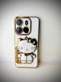 Tecno Spark go 2023 / Pop 7 Back Cover Hello Kitty Mirror Folding Bracket Luxury 6D Plating Case Soft Silicone Case - Mirror Hello Kitty Back Cover - Girls Back Cover. 