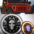 Headlight 7inch RGB Skull Head Headlights For Car, Motorcycle, Jeeps H4 Devil Eye Lights LED High Low Beam Headlights. 