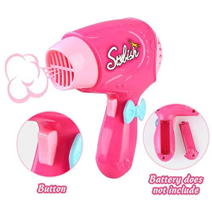 Pretend Play Hair Dryer Battery Operated Hair Styling Dryer For Girls Makeup Accessories Collection - Pink
