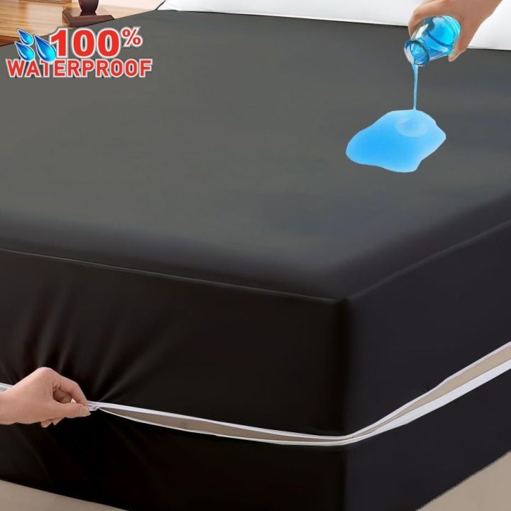 Water Proof Mattress Cover Zipper Waterproof Mattress Cover | Bed Bug Proof - 100% All Sides Waterproof Mattress Protector | All Sizes Available - 6 Sided Waterproof Safety Bed Cover Water Proof
