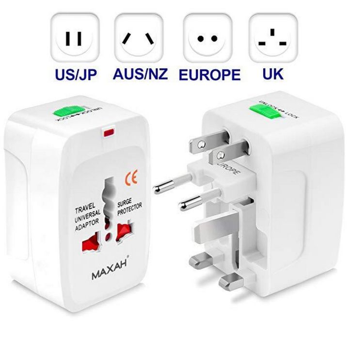 Techmanistan Surge Protector All in One Universal Worldwide Travel Wall Charger Adapter AC Power AU UK US EU Conversion Plug Adaptor, Travel Adapter