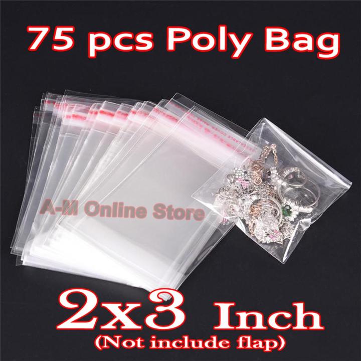 75 pcs 2x3 Transparent, Plastic Bags, Self Adhesive Seal Jewelry, Opp / BOPP Packaging Bags, Resalable Cello / cellophane bag, chamak theli for small things.