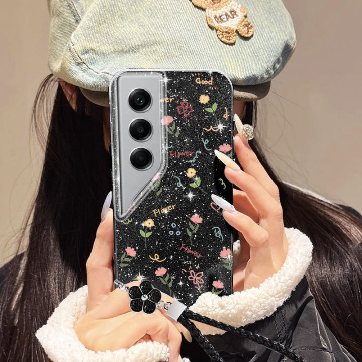 VRQR Shining Phone Case For Tecno Camon 40 Pro 4G 5G CM5 CM6 CM7 Fairy Full Screen Small Flower Soft Case with Hanging Rope