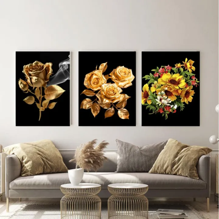 Decoration Golden Leaf Abstract Wall Art For Room | Daraz.pk
