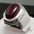Dark Red Mens Aqeeq Ring 925 Sterling Silver Ring. 