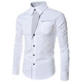 Skymountain Fashion Men Stand Collar Long Sleeve Color Block Button up Shirt Slim Fit Top. 