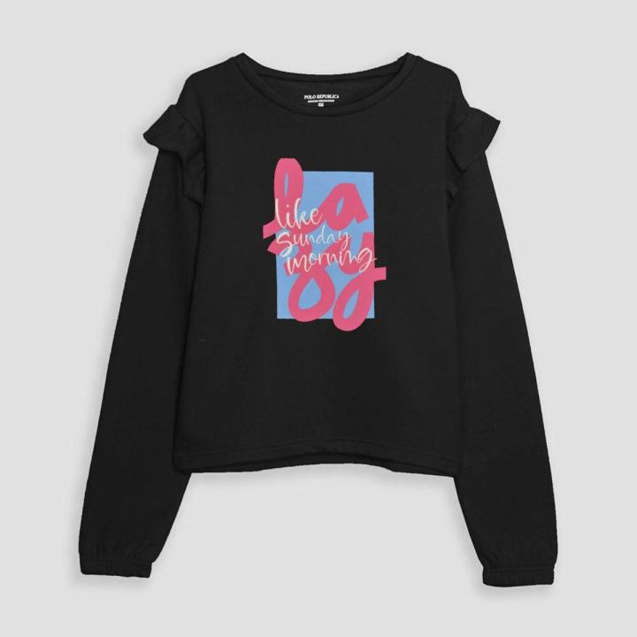 ELO - Polo Republica Women's Frill Sunday Morning Printed Fleece Sweatshirt