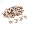 2x50 Pieces Natural Wooden Moon Stars Shapes for DIY Crafts. 