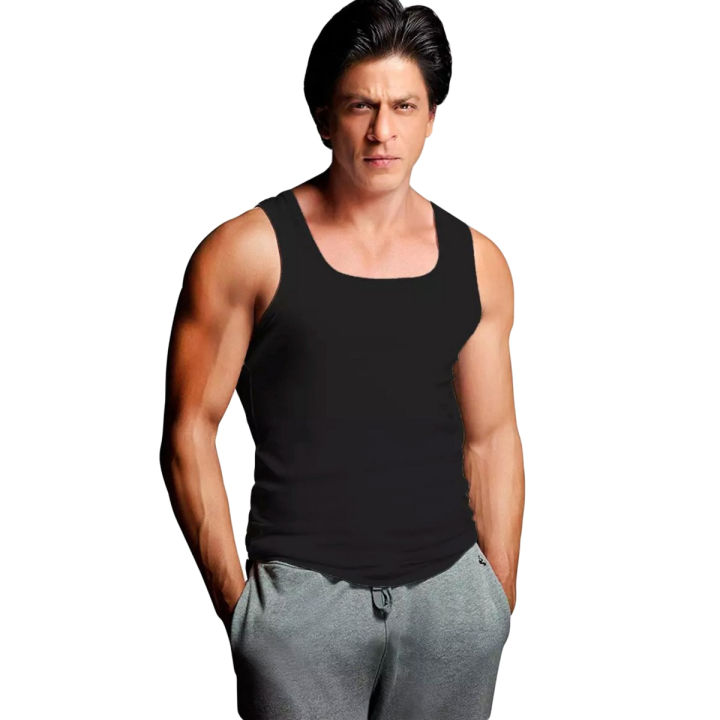 Men Color Vest and Black Arino Banyan Rib U Type