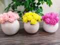 Small Ceramic Flower Vase, Decorative Round Vase, Plant Pot, Lifelike Mini Artificial Flowers with White Ceramic Pot for Home Decor. 