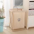Dirty clothes storage basket wrought iron bracket folding dirty clothes basket laundry basket large cotton and linen waterproof toys clothing home. 