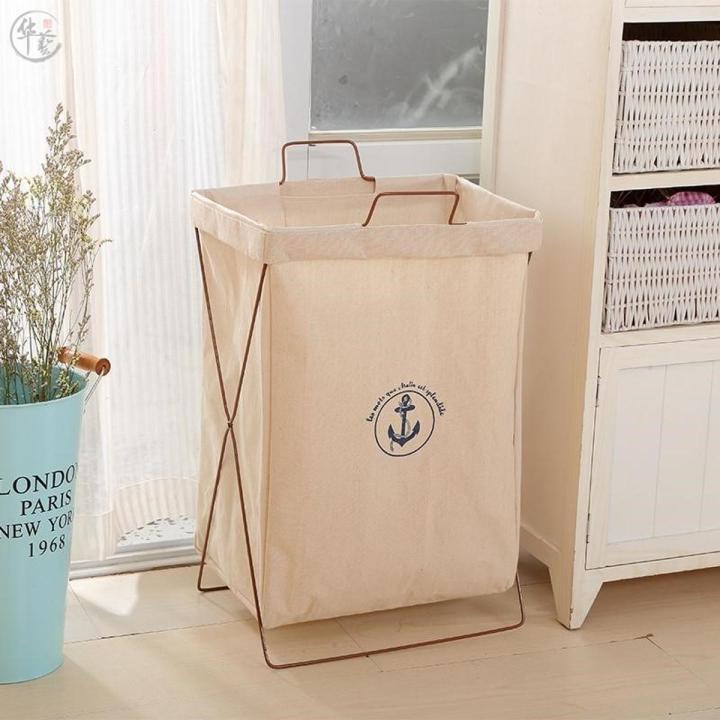 Dirty clothes storage basket wrought iron bracket folding dirty clothes basket laundry basket large cotton and linen waterproof toys clothing home