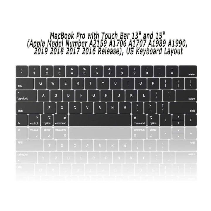 Silicone Keyboard Cover Compatible Newest MacBook Pro with Touch Bar 13 Inch and 15 Inch (A1989 / A1706, A1990 / A1707) 2019 2018 2016 2017 Release with Touch ID, Laptop Keyboard Cover