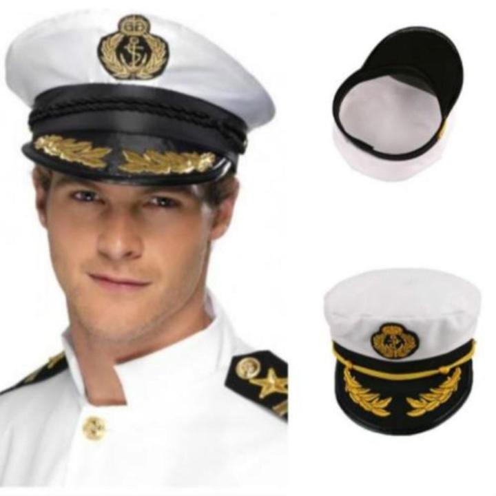 Adjustable White Decorative Hat Skipper Sailors Navy Captain Military Cap Adult Unisex Event Party Fancy Dress Hats Q74923