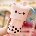 Standing Milk Tea Pencil Case Cute Telescopic Pen Holder Stationery Pouch Pen Box for School Students Office Supplies Pencil Bag. 