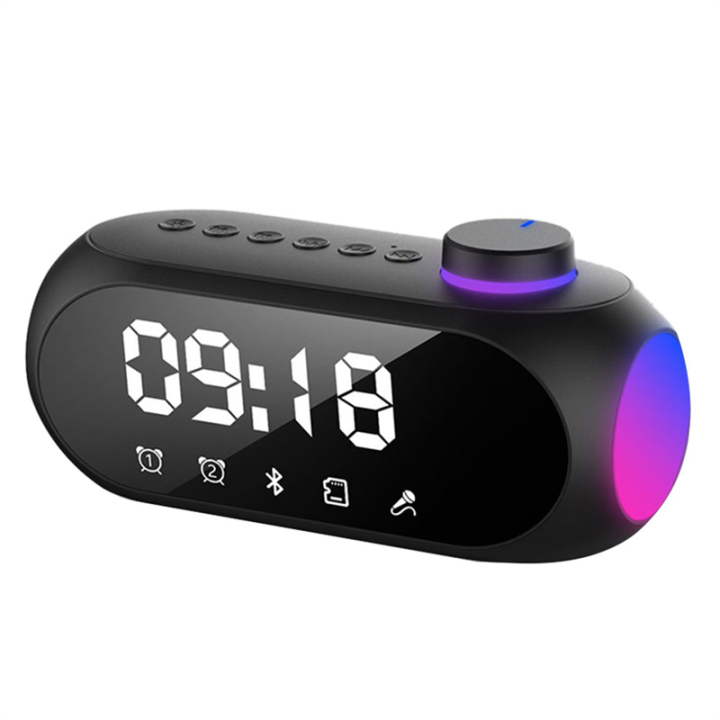 Portable Mini FM Radio Receiver Hifi Sound RGB Bluetooth Speaker with Clock Dual Alarm Clock Support Handsfree -A Durable Easy Install