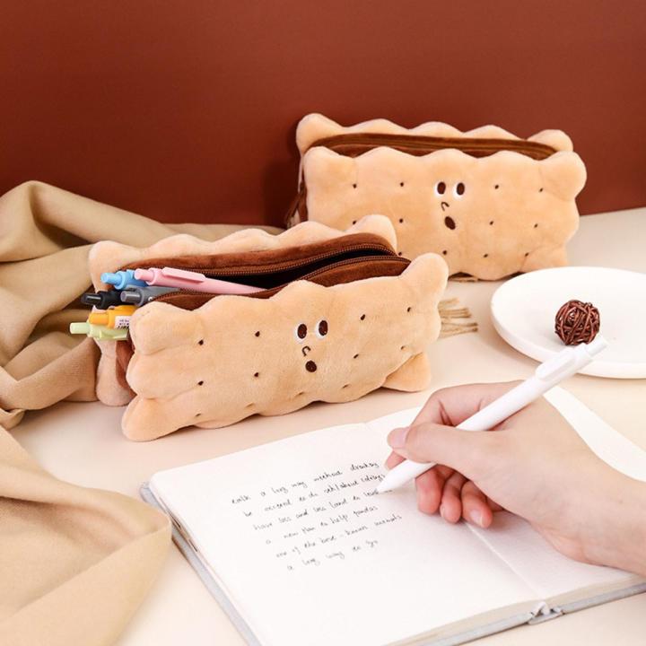 【NEW】 Pencil Box Kawaii Biscuit Shape Plush Cookies Pencil