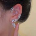 1 PCS Leaves Ear Clip Cuff Stud Earring Ear Wrap Crawler Hook Earrings For Girls and Women Without Piercing Simple Stylish New Design Golden Silver Stylish Korean. 