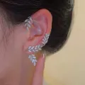 1 PCS Leaves Ear Clip Cuff Stud Earring Ear Wrap Crawler Hook Earrings For Girls and Women Without Piercing Simple Stylish New Design Golden Silver Stylish Korean. 