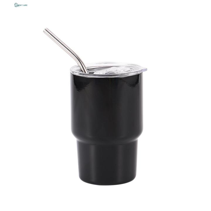 Insulated Tumbler with Straw Stainless Steel Mini Tumbler Shot Glass with Straw Lid Double Wall Insulated Cup for Cocktails Juices Coffee Portable Travel Mug 2oz Capacity Stainless Steel Wine Glass