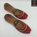 Women's Red Velvet Khussa with Pearl Work, Fancy Pakistani Shoes, Ethnic Footwear, Red Pakistani Punjabi Jutti. 