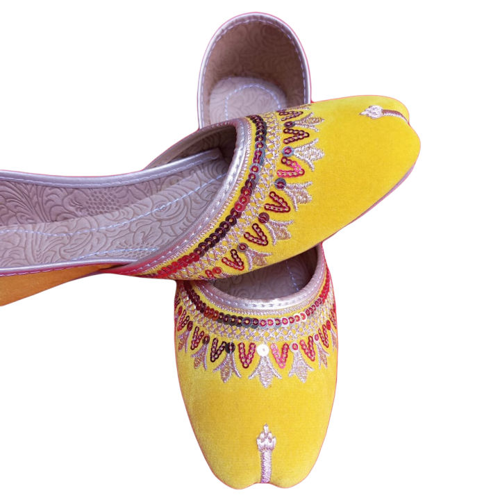 Traditional Yellow Khussa for Women - Desi Style Ladies Footwear GK Style
