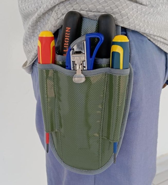 Tool Pouch, Tool Belt Back Pocket Tool Pouch with Snap Loop Belt Connect, 4-Pockets, Polyester Fabric Construction, 5 x 1.5 x 9.64 Inch