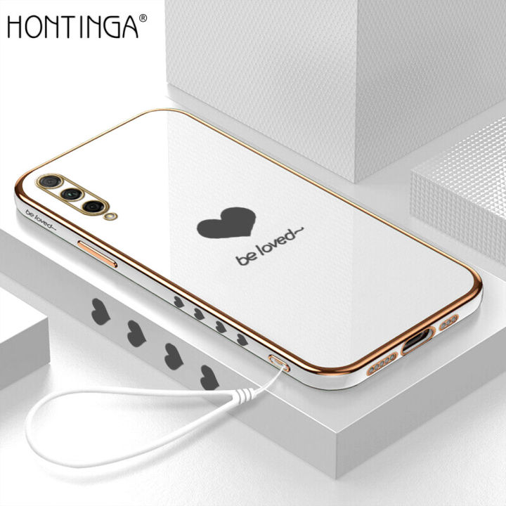 Hontinga for Huawei Y9s / Honor 9X Pro Back Cover（Free Lanyard）Luxury 6D Plating Lover Heart Side Pattern Case Soft Silicone Square Mobile Cover