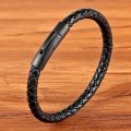 XQNI New Classic Style Men Leather Bracelet Simple Black Stainless Steel Button Neutral Accessories Hand-woven Jewelry Gifts. 
